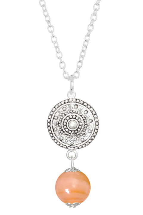 Peach Murano Glass & Mandala Disc Pendant Necklace - SF