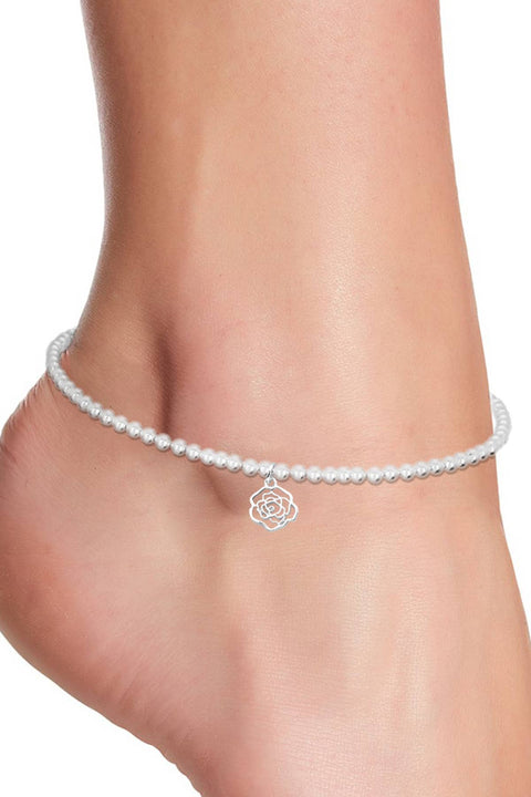 Rose Charm Beaded Anklet - SF