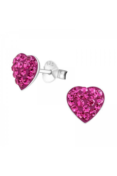 Sterling Silver Heart Ear Studs With Crystal - SS