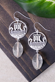 Clear Murano Glass & Viking Ship Drop Earrings - SF