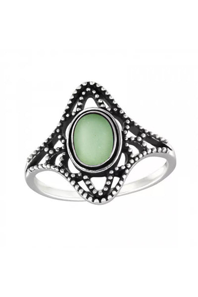 Sterling Silver & Green Aventurine Filigree Ring - SS