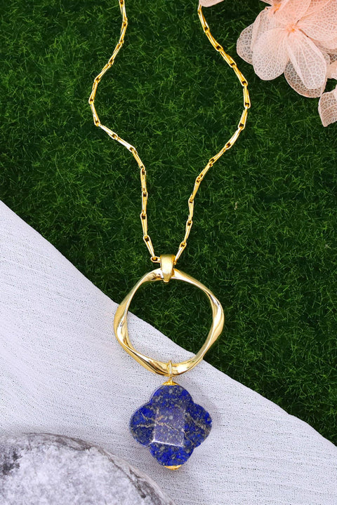 Lapis & Freeform Hoop Pendant Necklace - GF