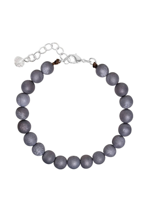 Gray Druzy Quartz Beaded Bracelet - SF