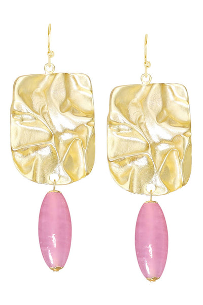 Pink Murano Glass & Wave Textured Drop Earrings - GF