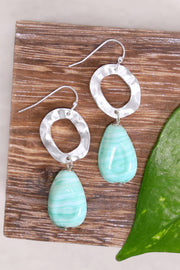 Green Murano Glass & Hammered Hoop Drop Earrings - SF