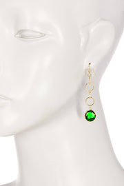 Emerald Crystal & Interlocking Circle Drop Earrings - GF