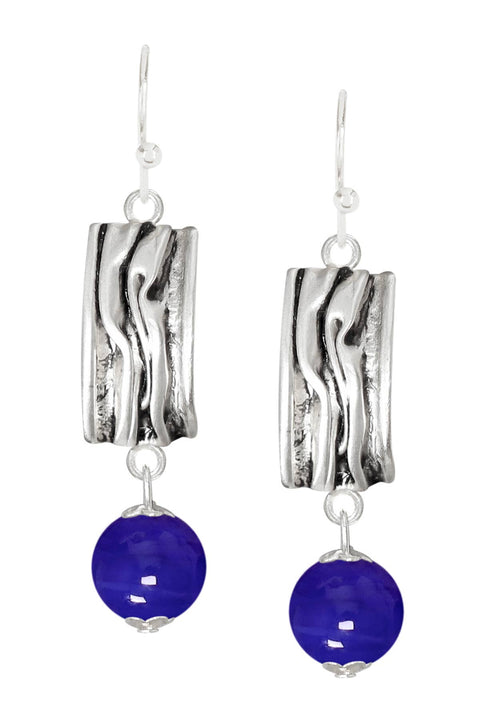 Blue Murano Glass & Textured Rectangle Drop Earrings - SF