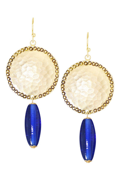 Blue Murano Glass & Hammered Coin Drop Earrings - GF