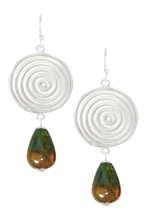 Mixed Jasper & Swirl Disc Drop Earrings - SF