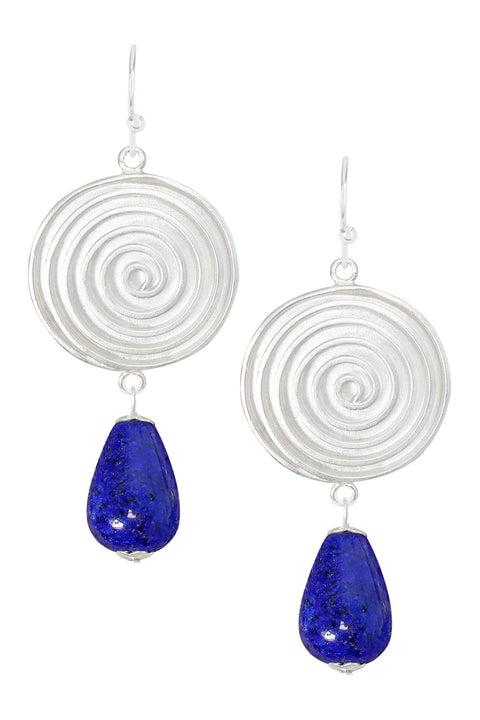 Lapis & Swirl Disc Drop Earrings - SF