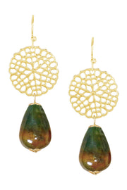 Mixed Jasper & Daisy Disc Drop Earrings - GF