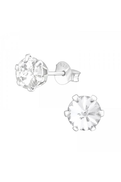 Sterling Silver Round Ear Studs With Genuine Crystals - SS