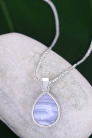 Blue Lace Agate Teardrop Necklace - SF