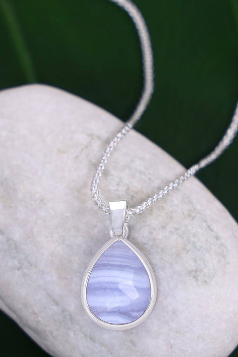 Blue Lace Agate Teardrop Necklace - SF