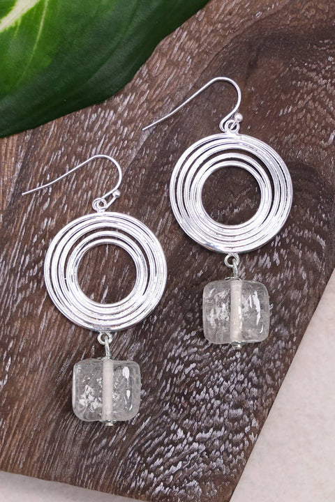 Clear Murano Glass & Swirl Disc Drop Earrings - SF