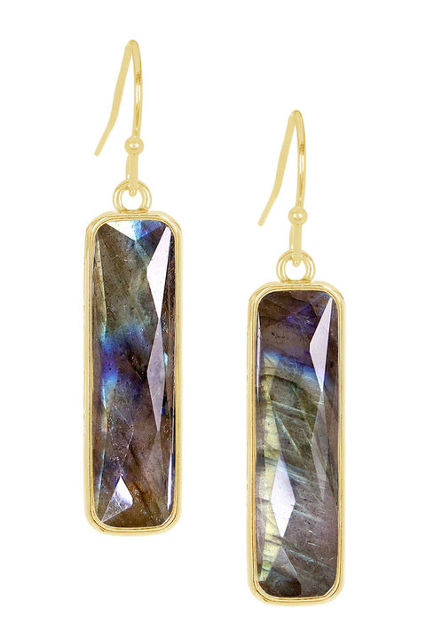 Labradorite Rectangle Drop Earrings - GF