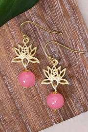 Pink Murano Glass & Lotus Drop Earrings - GF