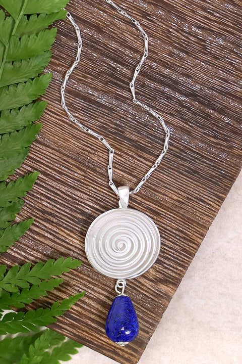 Lapis & Swirl Disc Pendant Necklace - SF