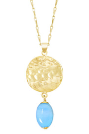 Blue Murano Glass & Hammered Disc Pendant Necklace - GF