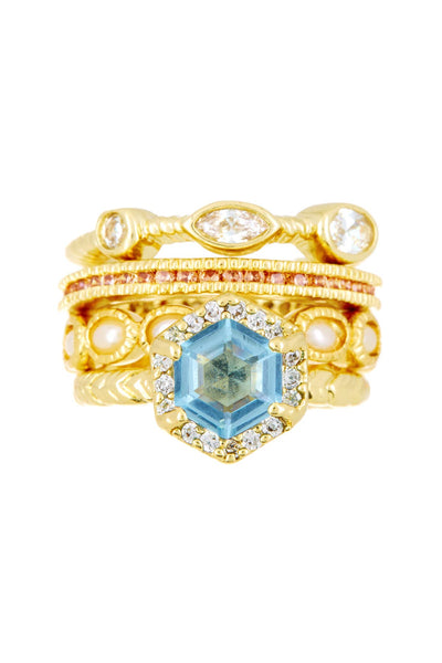 Sky Blue Crystal Stack Ring Set - GF