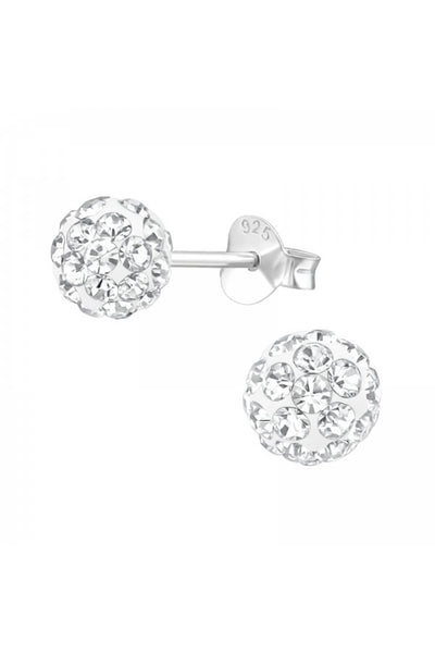 Sterling Silver Ball Ear Studs With Crystal - SS