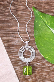 Peridot Murano Glass & Swirl Disc Pendant Necklace - SF