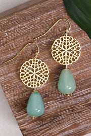 Green Aventurine & Daisy Disc Drop Earrings - GF