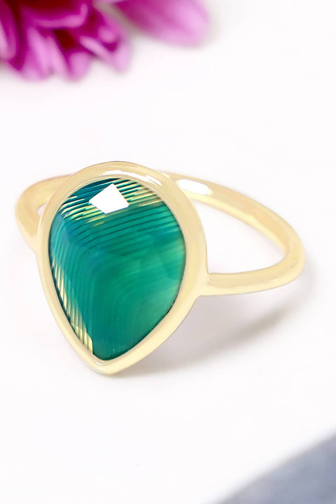 Green Lace Agate Teardrop Ring - GF