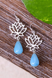 Aquamarine & Lotus Drop Earrings - SF