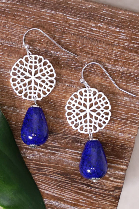 Lapis & Daisy Disc Drop Earrings - SF