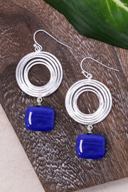 Blue Murano Glass & Swirl Disc Drop Earrings - SF