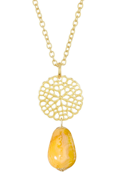 Crazy Lace Agate & Daisy Disc Pendant Necklace - GF