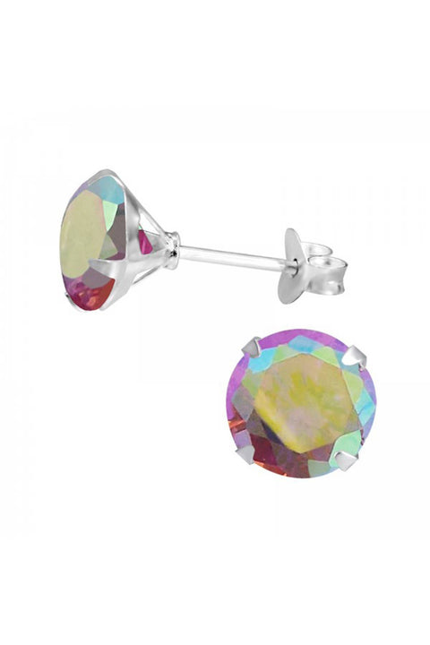 Sterling Silver Round 8mm Ear Studs With Cubic Zirconia - SS