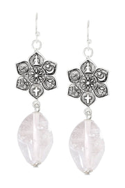 Clear Murano Glass & Coexist Lotus Drop Earrings - SF