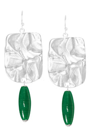 Green Murano Glass & Wave Textured Drop Earrings - SF