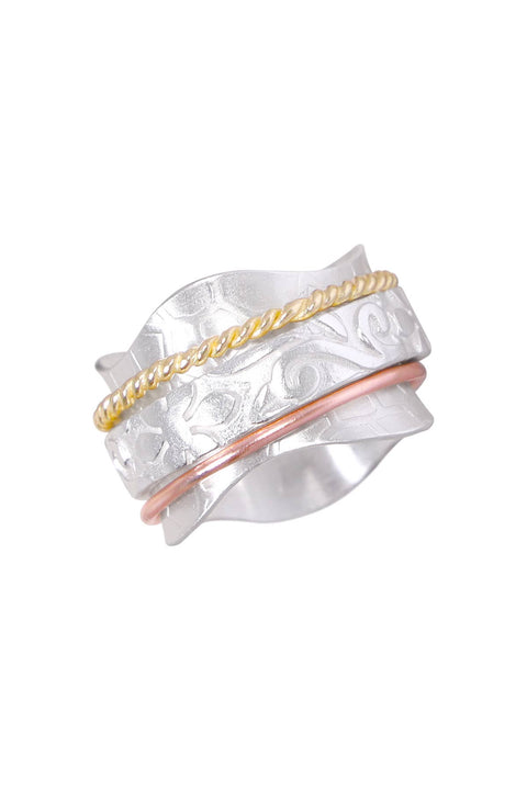 Tri-Tone Floral Vine Spinner Ring - SF