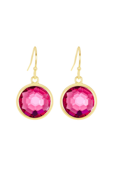 Raspberry Crystal Round Drop Earrings - GF