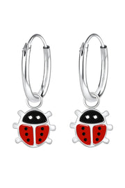 Sterling Silver Ladybug Charm Hoop Earrings - SS