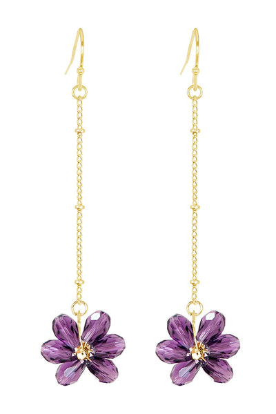 Lavender Austrian Crystal Flower Bloom Dangle Earrings - GF