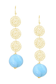 Blue Murano Glass & Daisy Disc Drop Earrings - GF