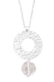 Clear Murano Glass & Hammered Circle Pendant Necklace - SF