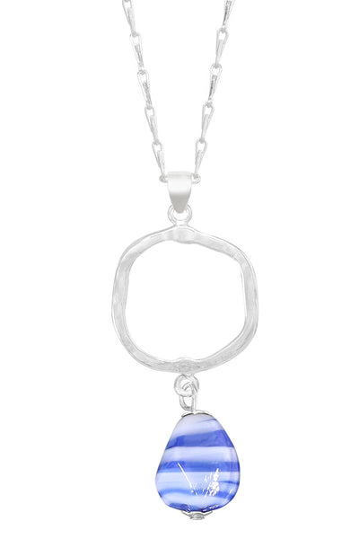 Blue Murano Glass & Freeform Pendant Necklace - SF