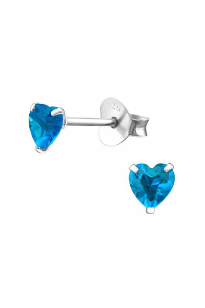 Sterling Silver Heart 4mm Ear Studs With Cubic Zirconia - SS