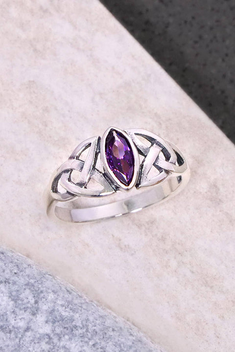 Amethyst CZ & Sterling Silver Celtic Ring - SS