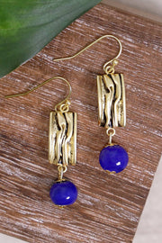 Blue Murano Glass & Textured Rectangle Drop Earrings - GF