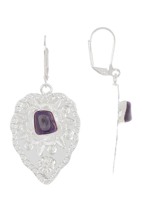 Amethyst Leaf Drop Earrings - SF