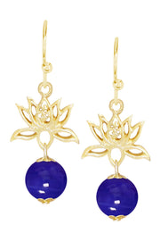 Blue Murano Glass & Lotus Drop Earrings - GF