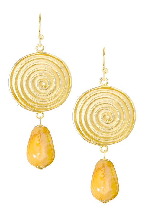 Crazy Lace Agate & Swirl Disc Drop Earrings - GF