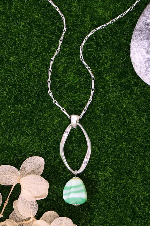 Green Murano Glass & Freeform Hoop Pendant Necklace - SF