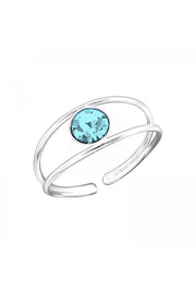 Sterling Silver Adjustable Toe Ring With Crystal - SS